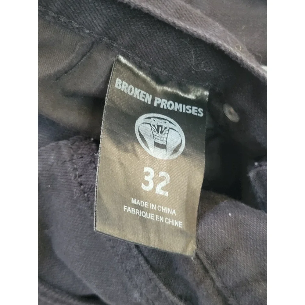 Broken Promises Jeans Men's Size 32 Black Gothic Emo Cobra Rose Ripped Denim Tat